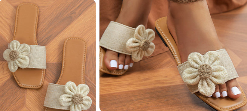 Beige Daisy Bloom Woven Sandals