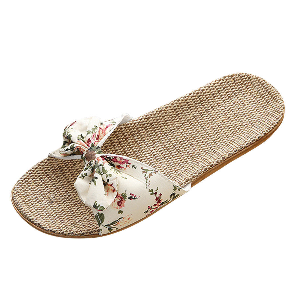 Bow linen slippers