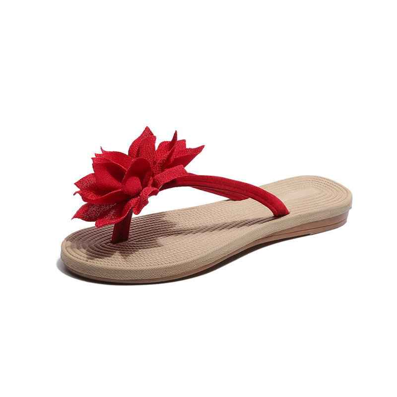 Roman Style Sandals And Slippers Female Flowers Flip Flops Flat-heel Beach Shoes