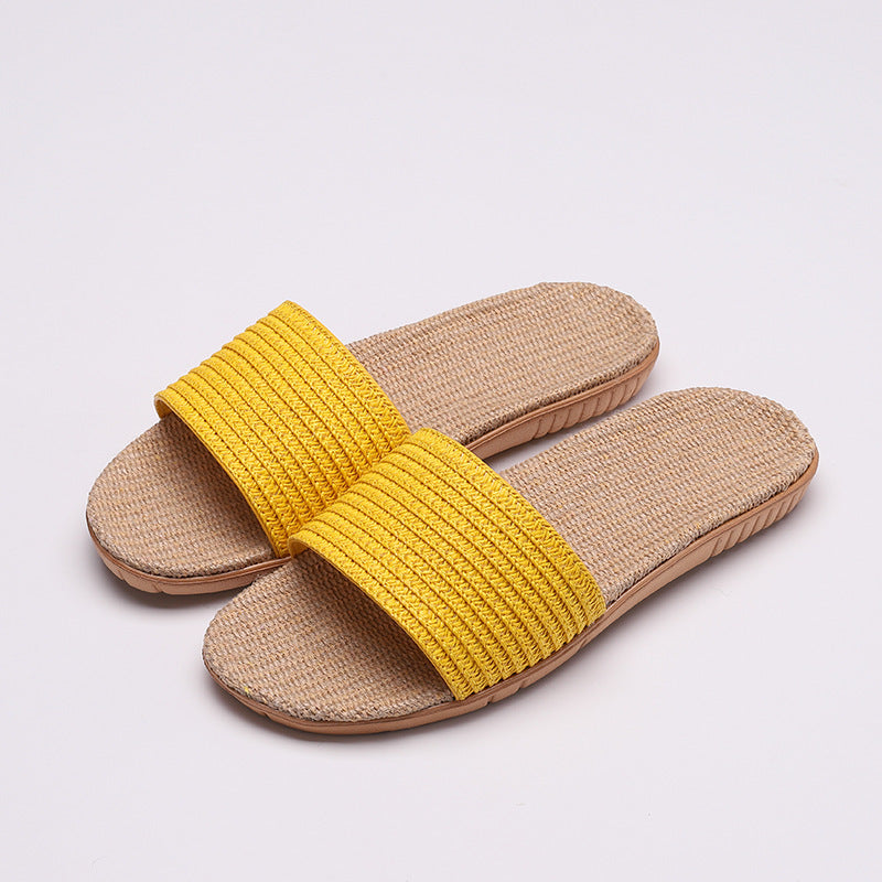 Solid color linen slippers non-slip sandals and slippers