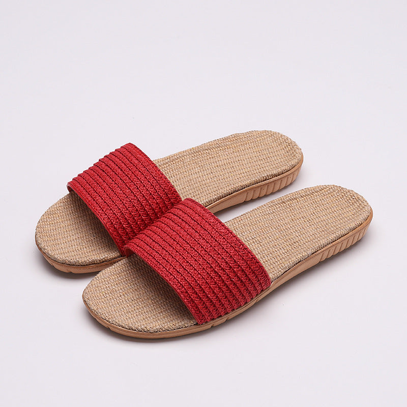 Solid color linen slippers non-slip sandals and slippers