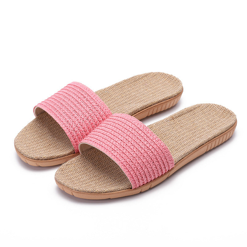 Solid color linen slippers non-slip sandals and slippers