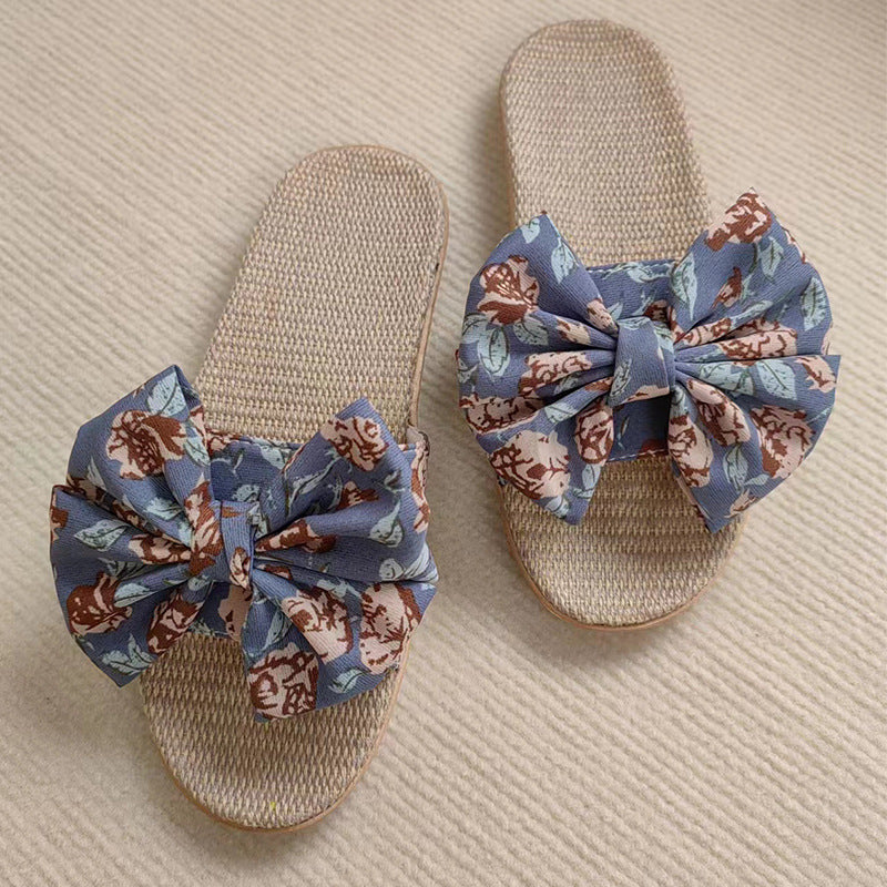 Linen Slippers Women's Bowknot Indoor And Outdoor Comfort