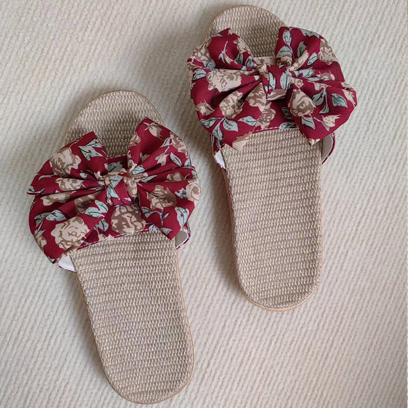 Linen Slippers Women's Bowknot Indoor And Outdoor Comfort