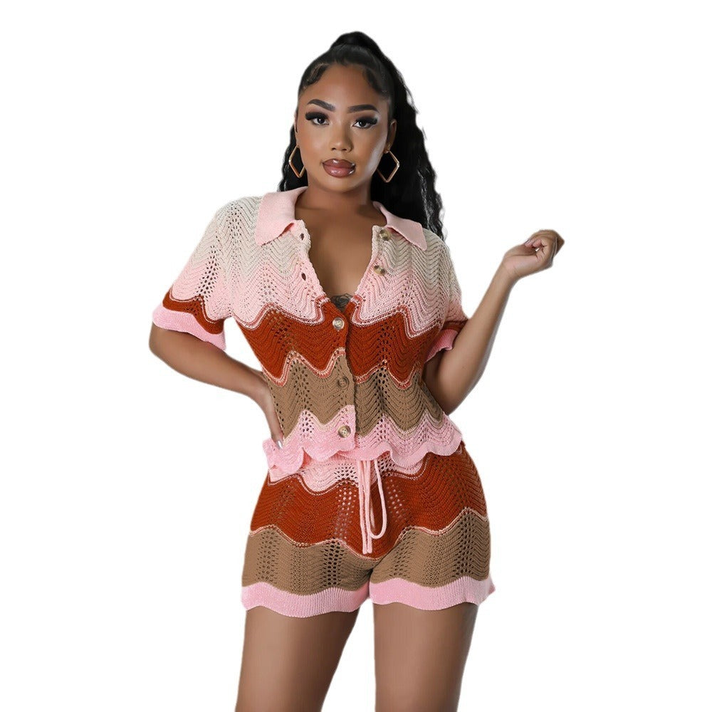 Knitted Short-sleeved Shorts Casual Suit Two-piece Set