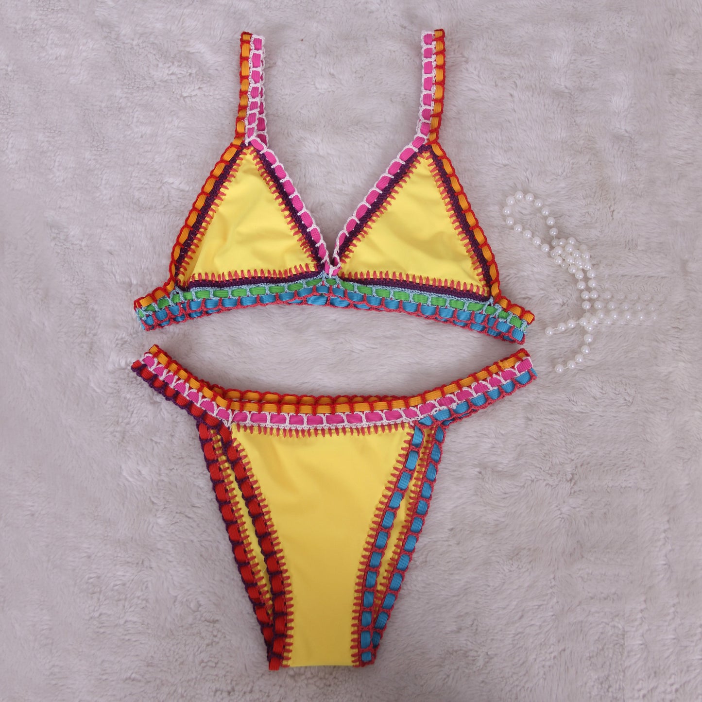 Hand Knitted And Colorful Fashionable Bikini With Straps