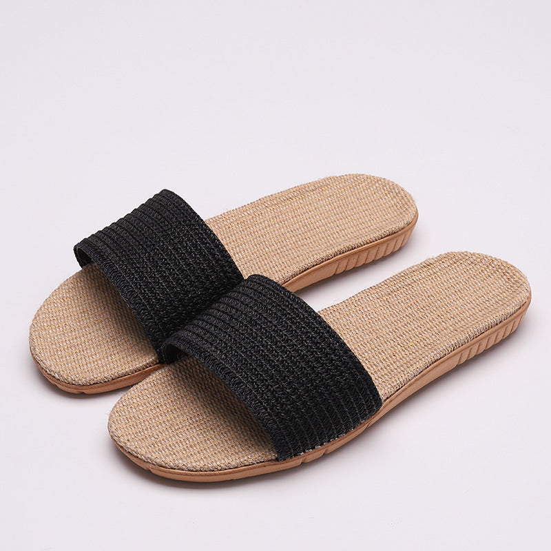 Solid color linen slippers non-slip sandals and slippers