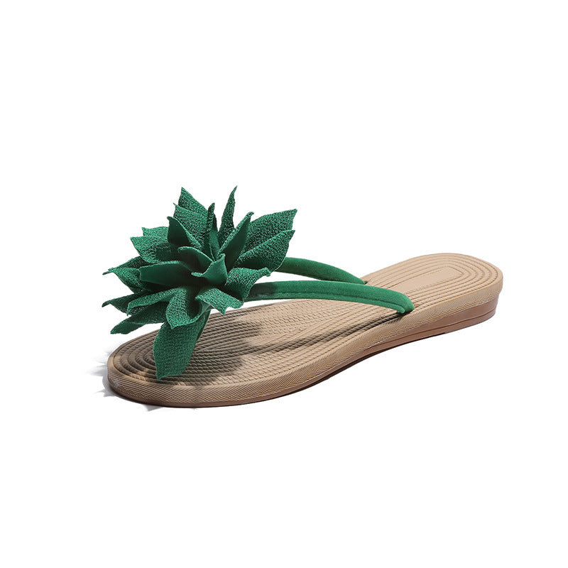 Roman Style Sandals And Slippers Female Flowers Flip Flops Flat-heel Beach Shoes