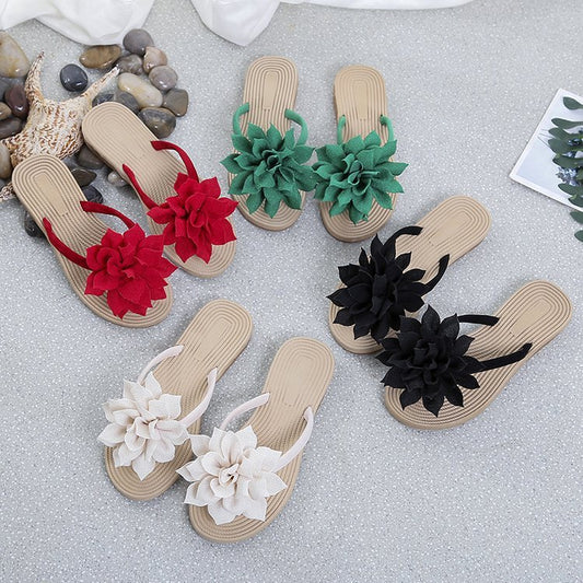 Roman Style Sandals And Slippers Female Flowers Flip Flops Flat-heel Beach Shoes