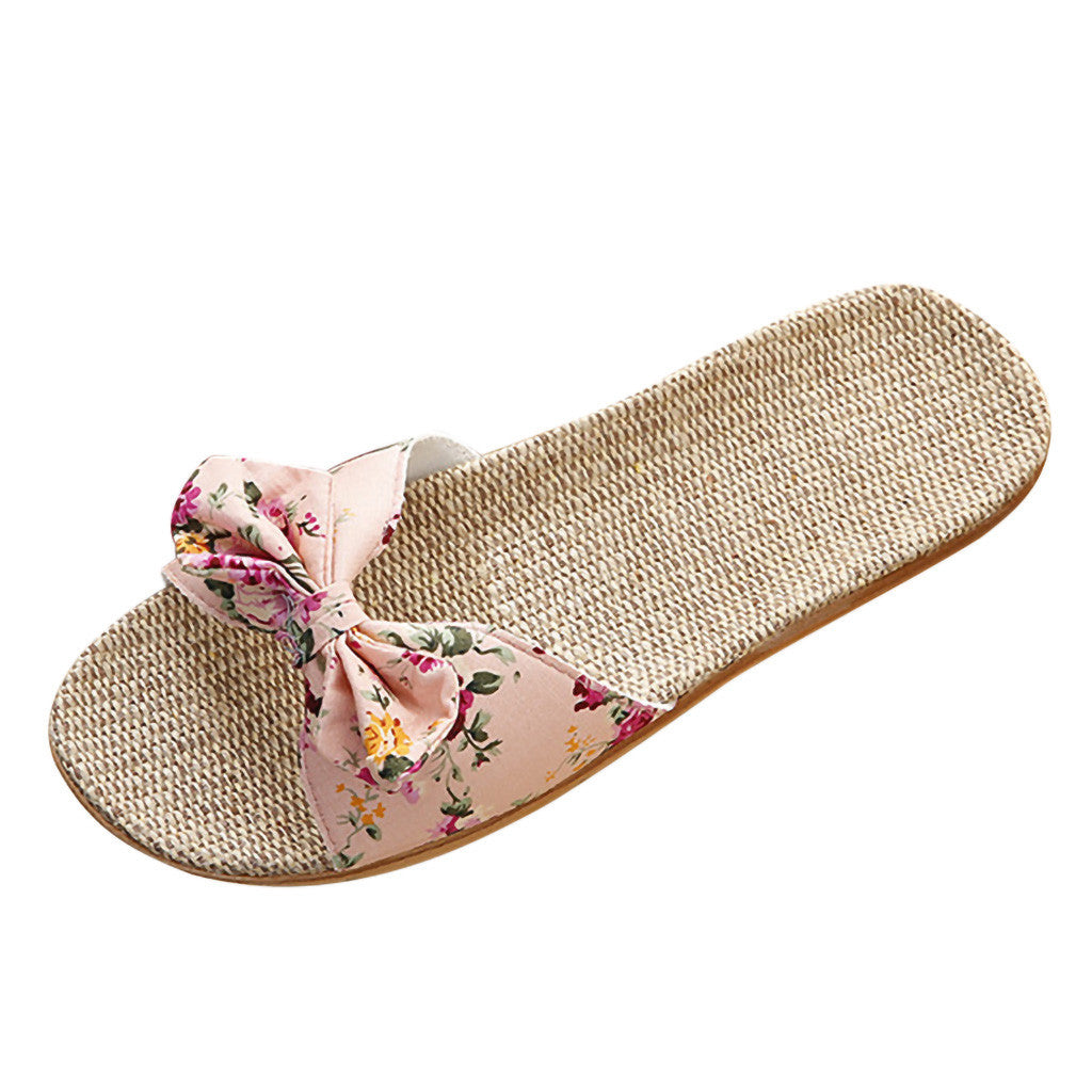 Bow linen slippers