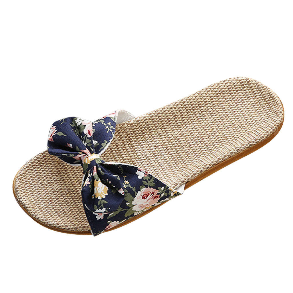 Bow linen slippers