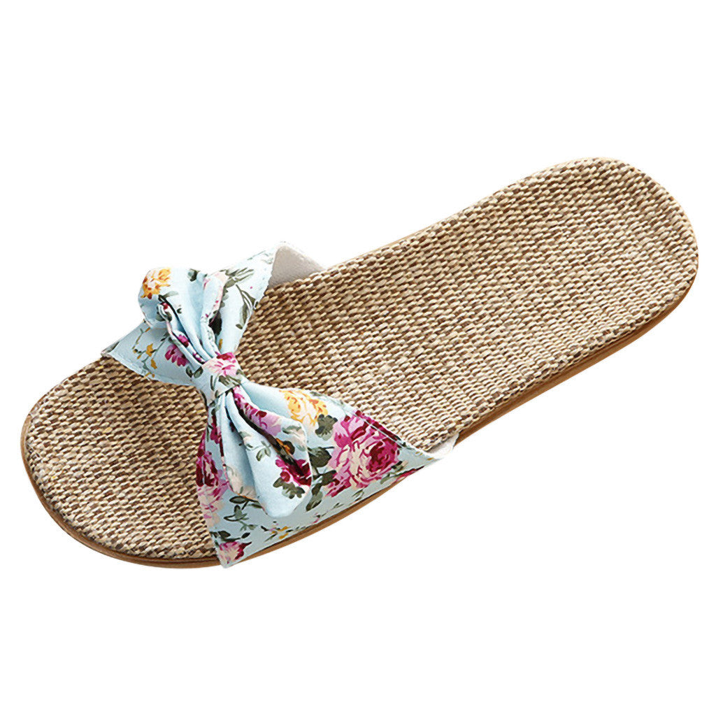 Bow linen slippers