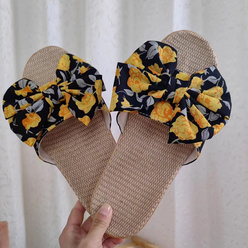 Linen Slippers Women's Bowknot Indoor And Outdoor Comfort