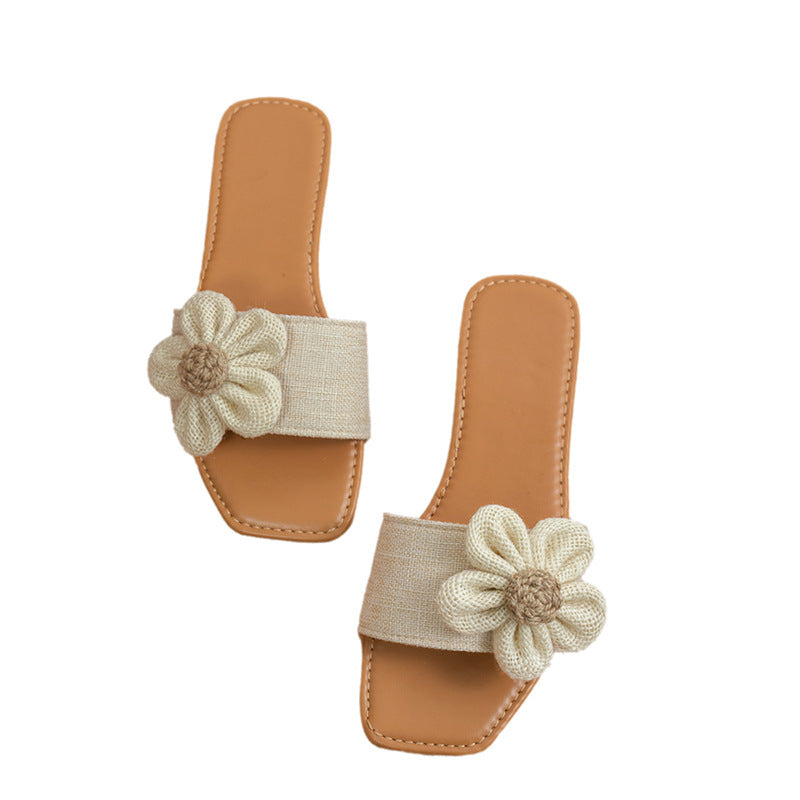 Beige Daisy Bloom Woven Sandals