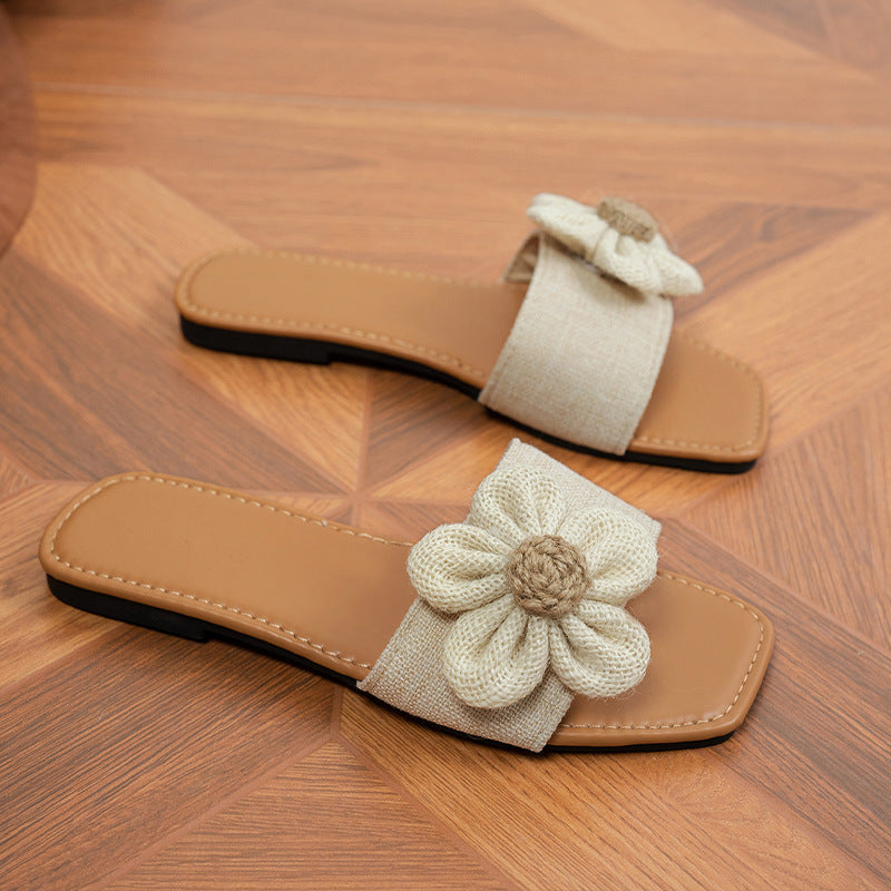 Beige Daisy Bloom Woven Sandals