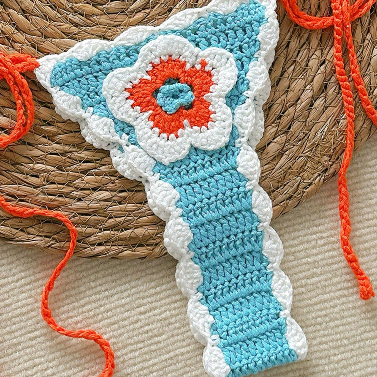 Handmade Knitted Crocheted Color Halter Lace-up Banded Bikini Two-piece Swimsuit