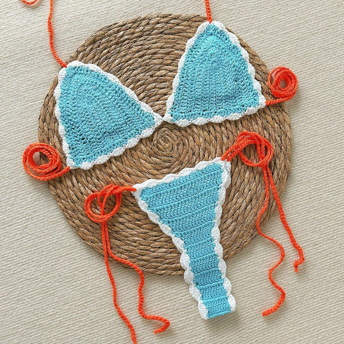 Handmade Knitted Crocheted Color Halter Lace-up Banded Bikini Two-piece Swimsuit