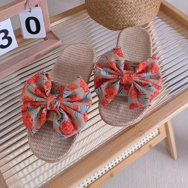 Linen Slippers Women's Bowknot Indoor And Outdoor Comfort