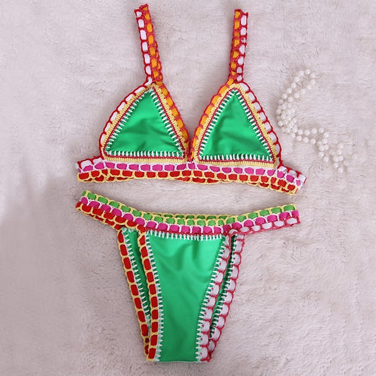 Hand Knitted And Colorful Fashionable Bikini With Straps