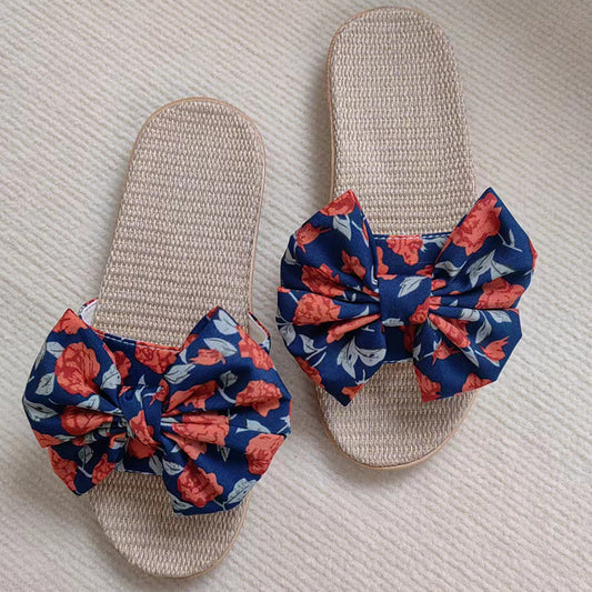 Linen Slippers Women's Bowknot Indoor And Outdoor Comfort
